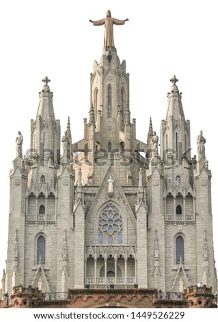 Temple Sacred Heart of Jesus on Tibidabo in Barcelona (Spain) isolated on white background