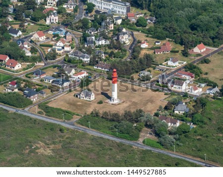 aerial view of a lighthouse at Cayeux-sur-mer in the department of Somme in France