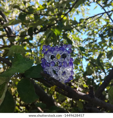 beaded owl on a tree branch key chain