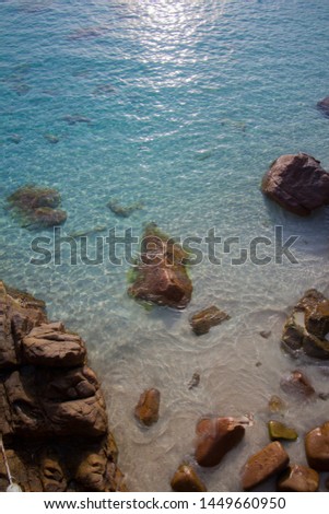 Beach rock beside the sea. Beautiful landscape picture of island. View of island in the morning.