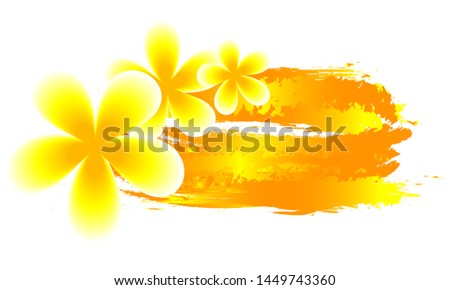 Background with watercolor and tropical flowers frangipani, vector art illustration.