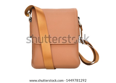 men brown leather handbag in the studio white isolated background