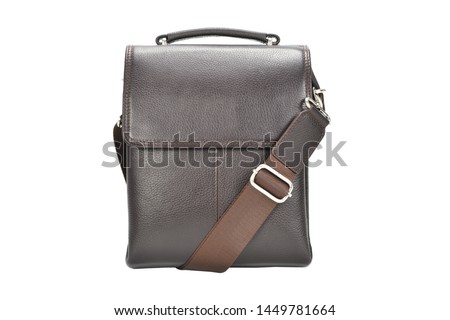 men dark brown leather handbag in the studio white isolated background