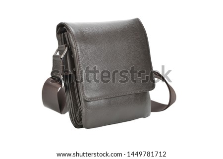 men dark brown leather handbag in the studio white isolated background