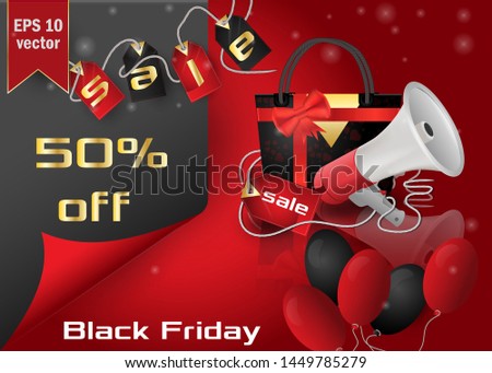 Black Friday sale lettering template for design. Vector illustration in black and red color scheme EPS 10