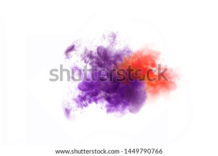 Freeze motion of colored dust explosion isolated on White background