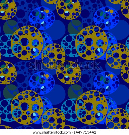 Abstract beautiful pattern of different shapes and textures. Seamless vector pattern on blue background