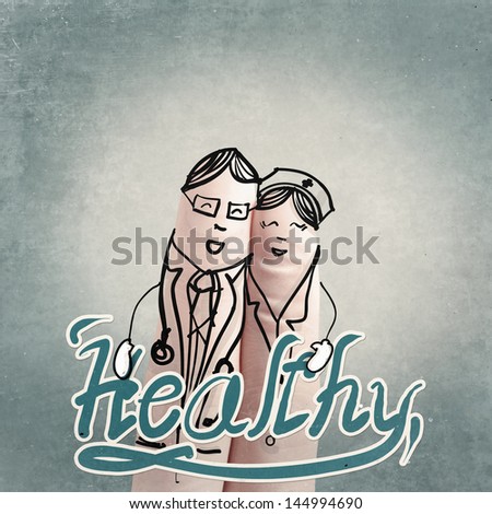 finger glove as doctor and nurse holding healthy word medical as vintage style