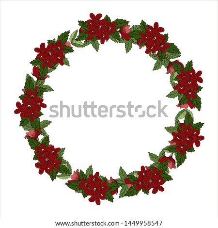 Flower wreath isolated on white background. Round frame for your design, greeting cards, wedding announcements, posters.