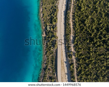 Aerial view of a seaside road 