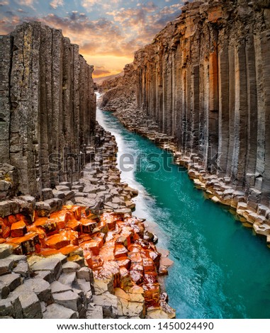 Breathtaking view of Studlagil basalt canyon, Iceland, Europe. Royalty-Free Stock Photo #1450024490