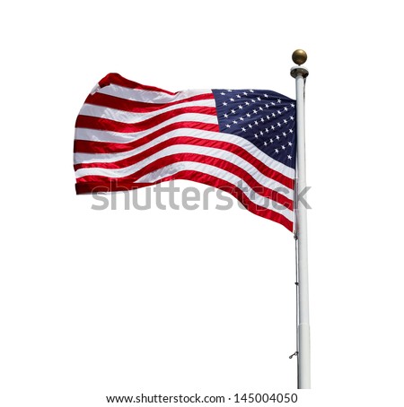 Waving American US flag isolated on white background