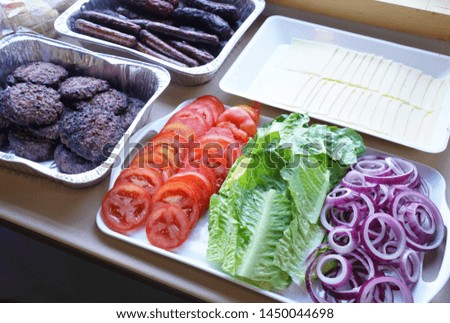 steak, sausage and vegetable for hamburger in the barbecue party