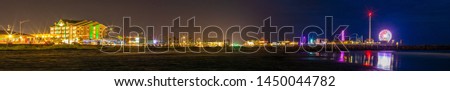 Galveston, Island city in the State of Texas, United States, view of the pier and gulf the coast at night. Royalty-Free Stock Photo #1450044782