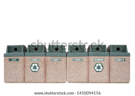 Isolated on white background of recycle bins fro plastic and aluminum / recycle sign / Clipping Path Included.