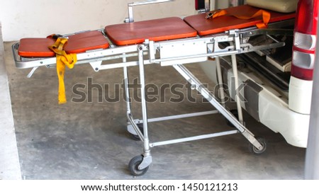 Ambulance transport trolley for emergency patients.