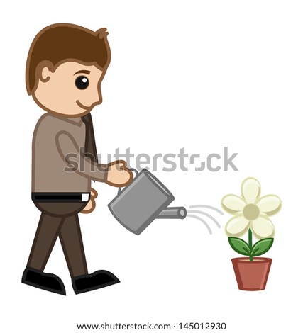 Man Watering a Plant - Vector Concept