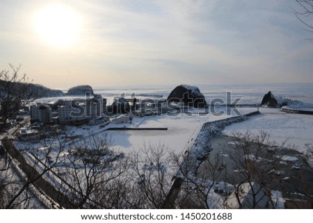 Winter seaside scenery of Hokkaido Utoro, Japan