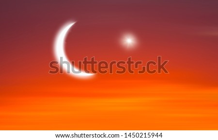 Crescent Moon with Venus at red sunset