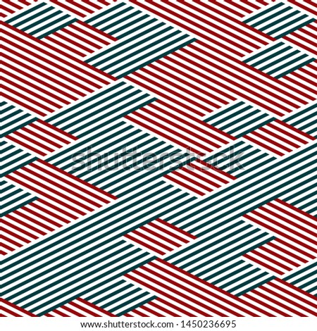 Texture with colored bands. Vector seamless pattern.  Monochrome geometric pattern. Pattern with 50% red and white bands and 50% green and white bands.
