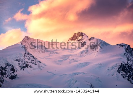 Dufourspitze / Monte Rosa - 4634m in the early morning (Switzerland) Royalty-Free Stock Photo #1450241144