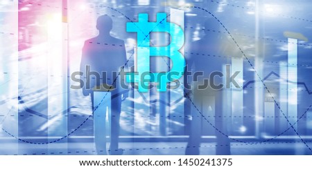 Bitcoin and diagram. Crypto Icon on futuristic background. Trading exchange stock market investment.