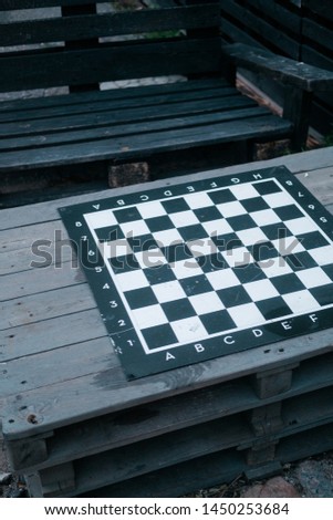Lounge area, chess board on wooden table