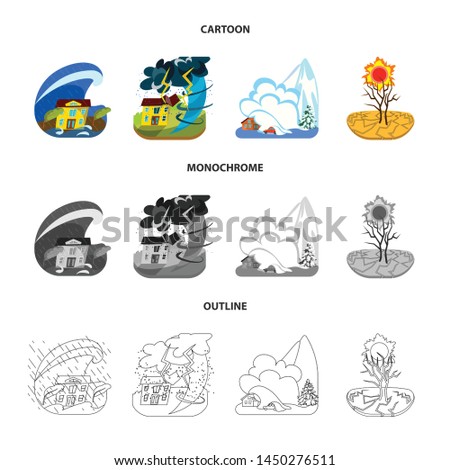 Vector illustration of weather and distress logo. Set of weather and crash stock vector illustration.
