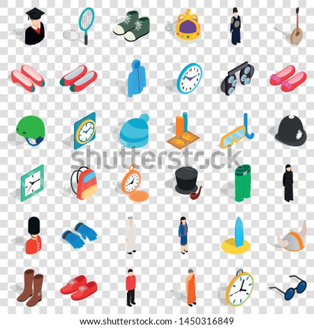 Mask icons set. Isometric style of 36 mask vector icons for web for any design