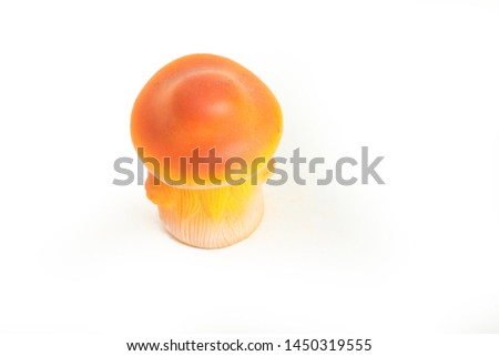rubber mushroom toy on white background