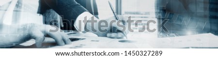 Business man signing a contract. Website header banner progect panorama.