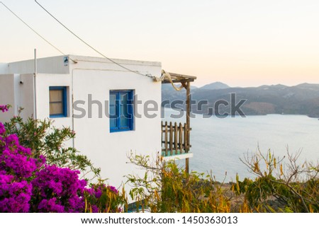 Traditional cycladic house with amazing view to the sea in Plaka village in Milos island, Cyclades, Greece