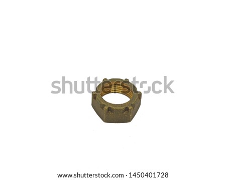 brass connecting nut on white background