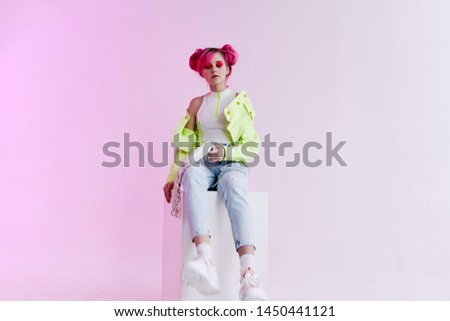 woman with pink hair in neon cube fashion