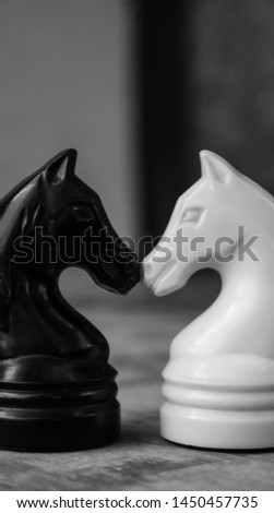 chess pieces horses black and white