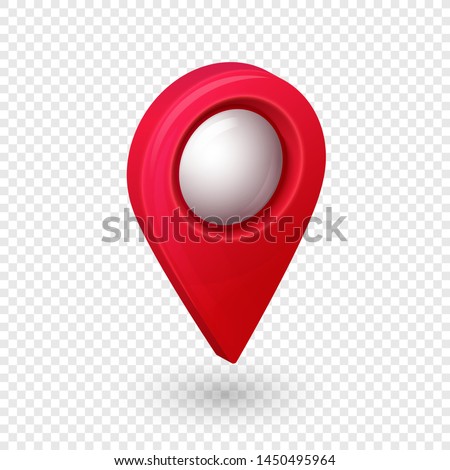 Map location pointer 3d pin with glowing glass bubble isolated on transparent background. Navigation icon for web, banner, logo or badge. Vector Illustration.