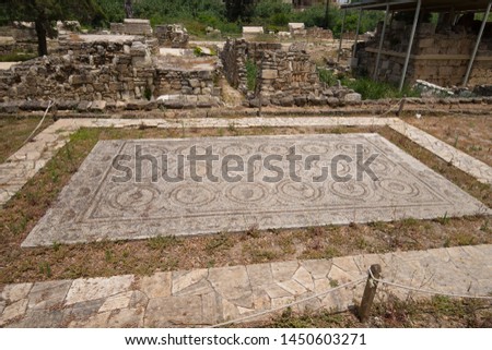 Roman mosaics. Roman remains in Tyre. Tyre is an ancient Phoenician city. Tyre, Lebanon 