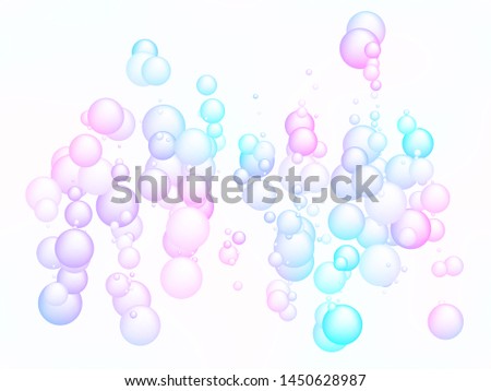 Turquoise blue soap foam bubbles vector concept, shampoo soapy effect background. Water and detergent foam bubbles illustration. Circle blue elements background for hygiene cosmetics soap shampoo