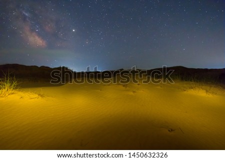 milky way above the sandy desert, night  scene 