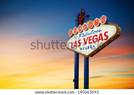 Las Vegas Sign at sunset Royalty-Free Stock Photo #145063693