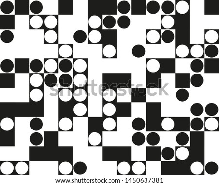 Geometric pattern in black and white with rectangles, squares and circles. Vector illustration.
