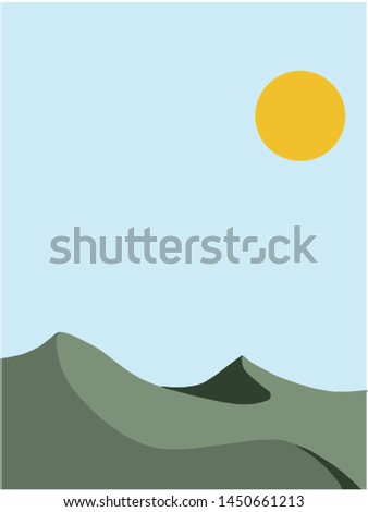 against the backdrop of the mountains sunset in vector and in flat