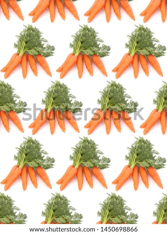 Carrot vegetable with leaves isolated on white background cutout. Seamless food pattern.