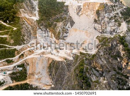 Aerial view of Carrara marble quarry in the Apuan Alps in Tuscany, Italy