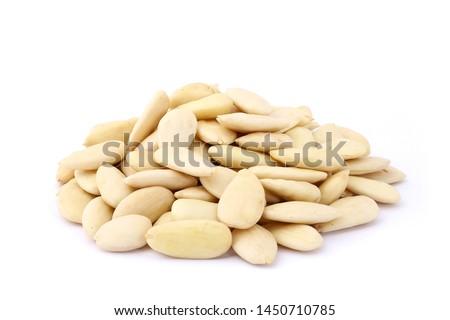 Peeled almonds on white background Royalty-Free Stock Photo #1450710785