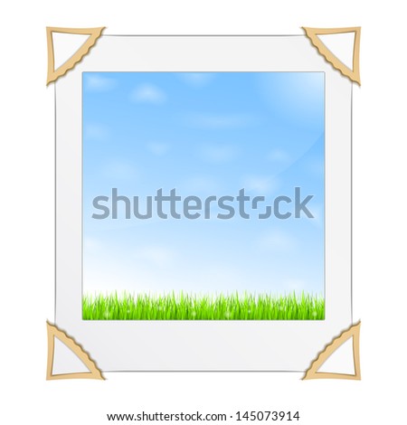 Photo of green grass and blue sky, vector eps10 illustration