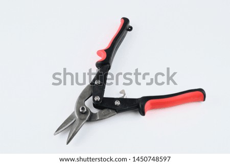 metal cutting scissors on white background