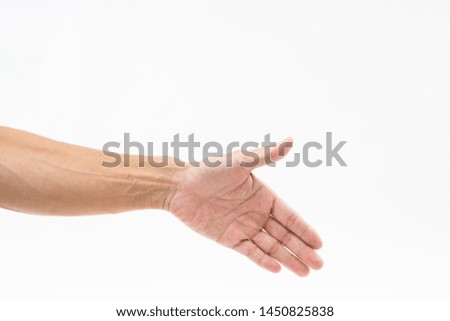 Asian man hand arm on white background