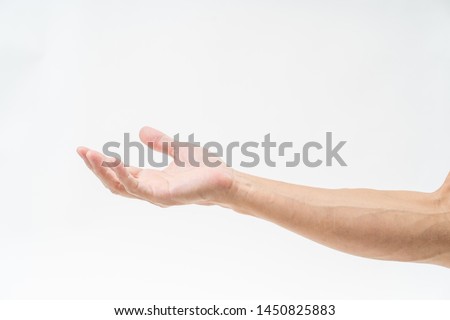 Asian man hand arm on white background Royalty-Free Stock Photo #1450825883