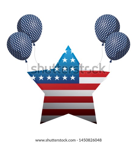 united state of american flag in star shape with balloons helium